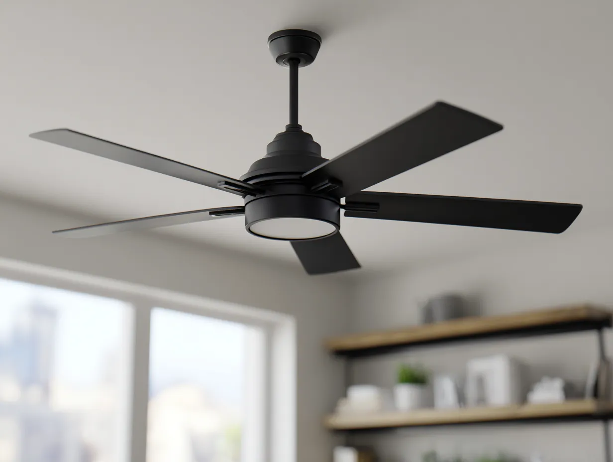 Deckenventilator Metall 128x128x38 cm - Schwarz - mit runder Leuchte