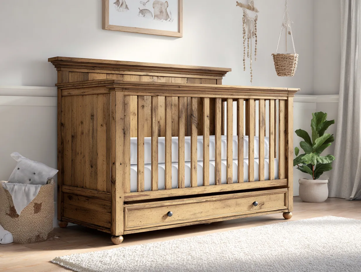 Kinderbett Holz 162x86x110 cm - Natur - klassisches Gitterbett mit 1 Schublade für Schlafzimmer