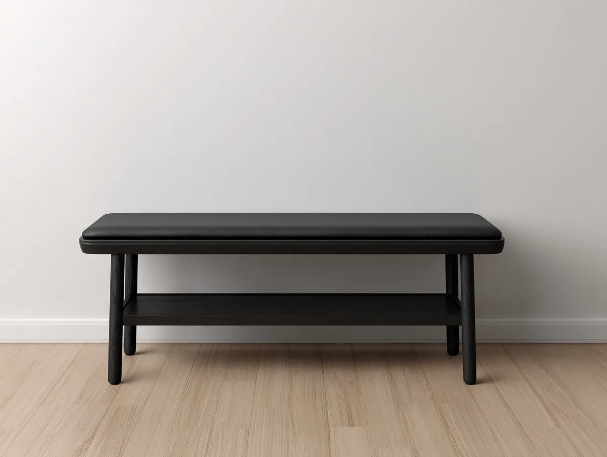Bank gepolstert 142x42x46 cm - Schwarz - mit Ablage für Schlafzimmer
