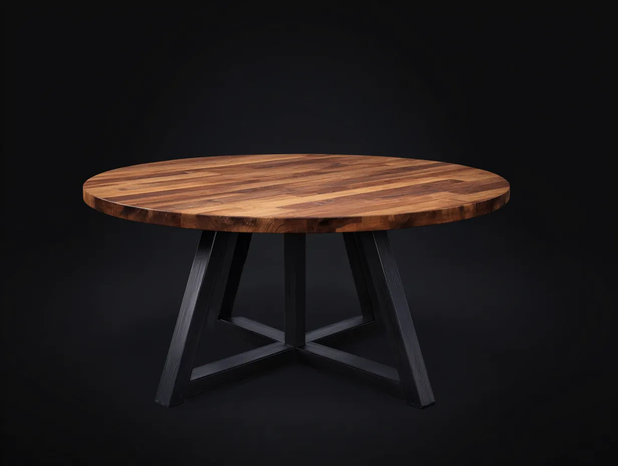 Esstisch Holz Metall 132x132x75 cm - Braun und Schwarz - rund mit Kreuzgestell für Außenbereich