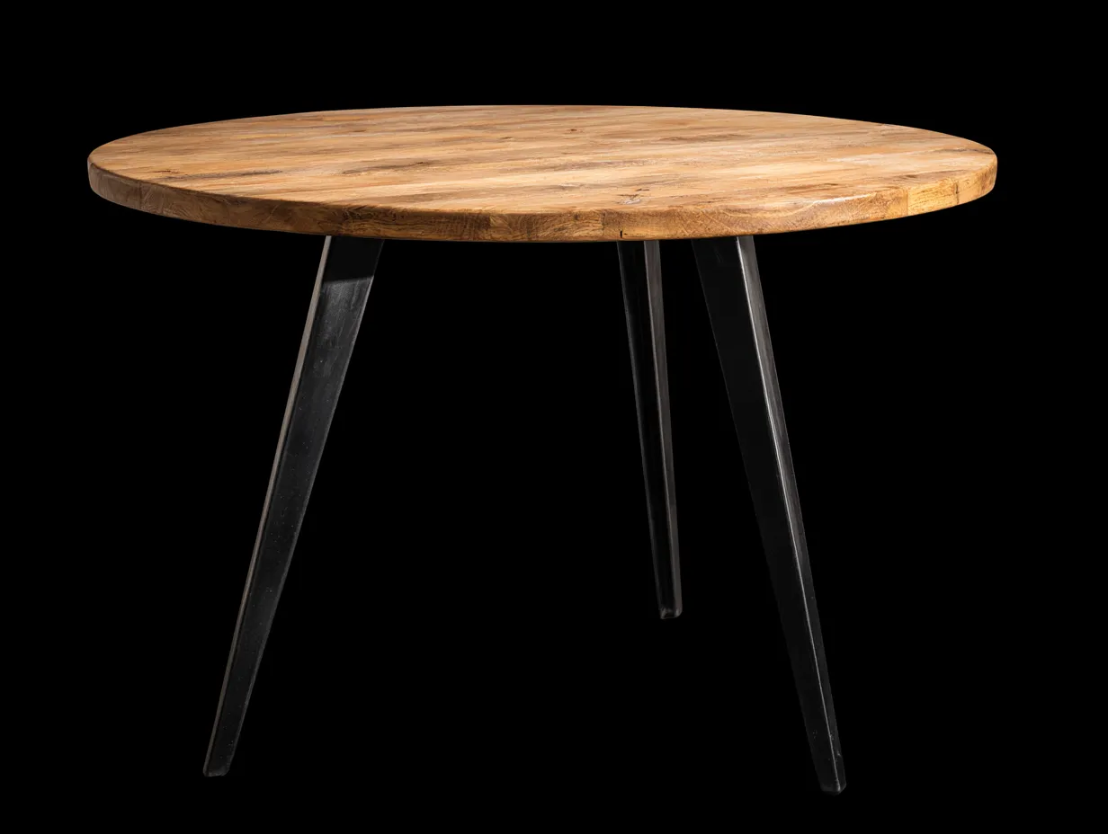 Esstisch Holz Metall 122x122x73 cm - Honigbraun und Schwarz - rund für Außenbereich