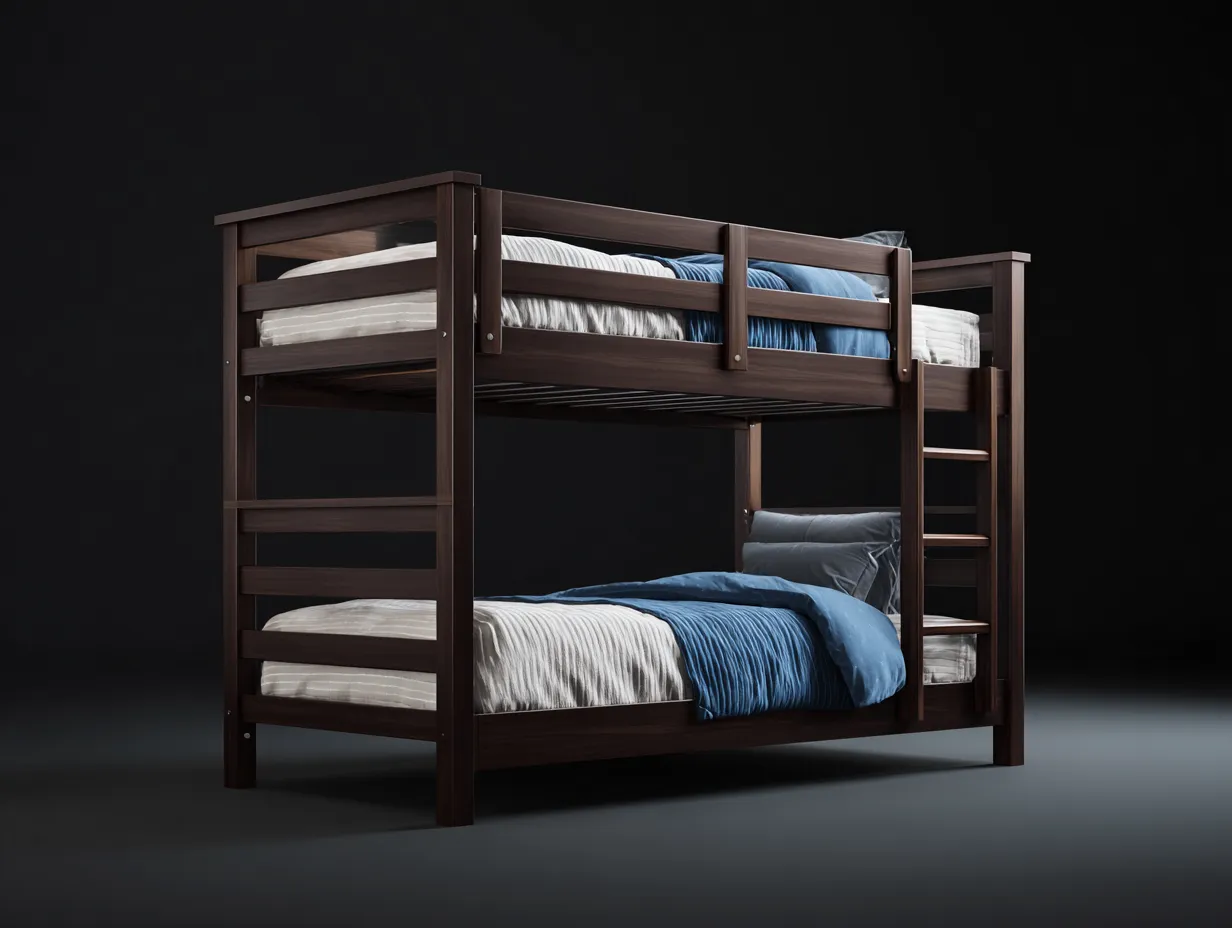 Etagenbett Holz 214x152x180 cm - Dunkelbraun - mit gerader Leiter und Schutzleisten für Schlafzimmer