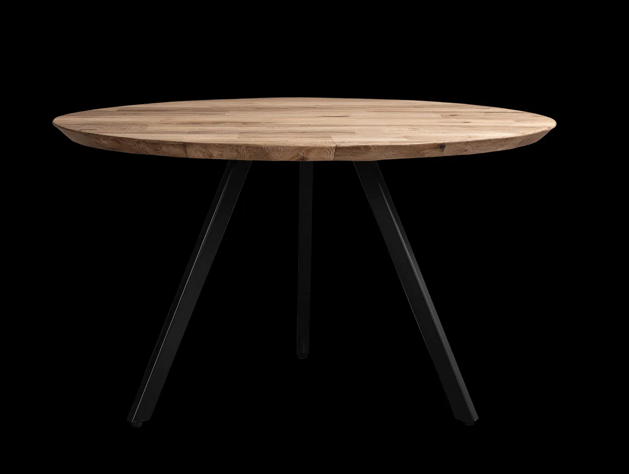 Esstisch Holz und Metall 130x130x75 cm - Natur und Schwarz - rund für Außenbereich
