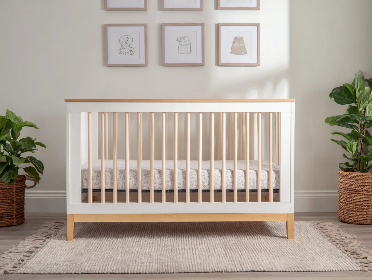 Kinderbett Holz 146x78x91 cm - Weiß und Natur - Gitterbett für Schlafzimmer