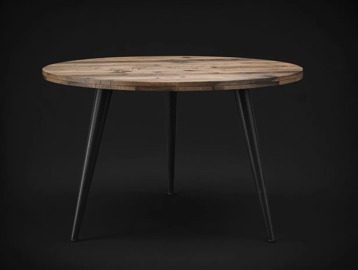 Esstisch Holz Metall 124x124x74 cm - Natur und Schwarz - rund für Außenbereich