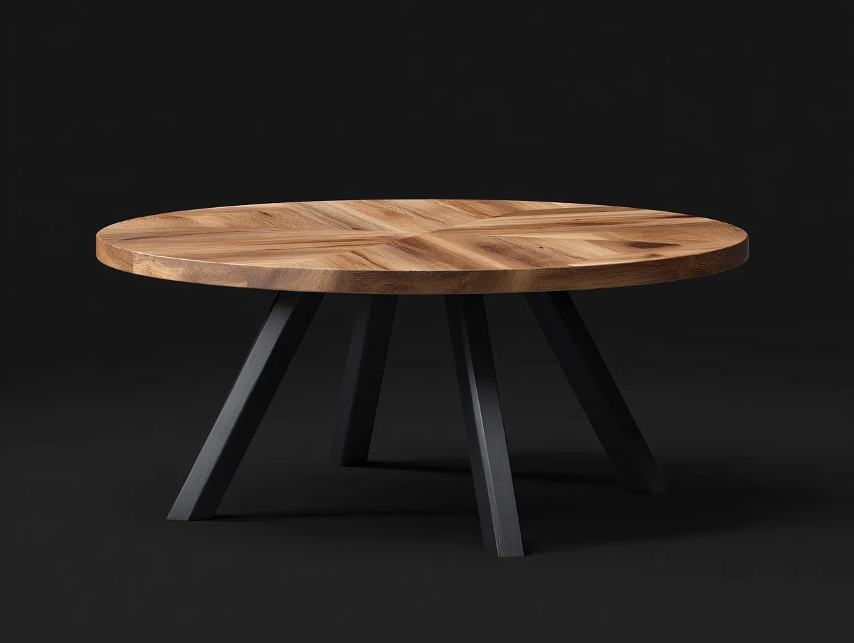 Esstisch Holz und Metall 128x128x74 cm - Natur und Schwarz - rund mit Sternplatte für Außenbereich