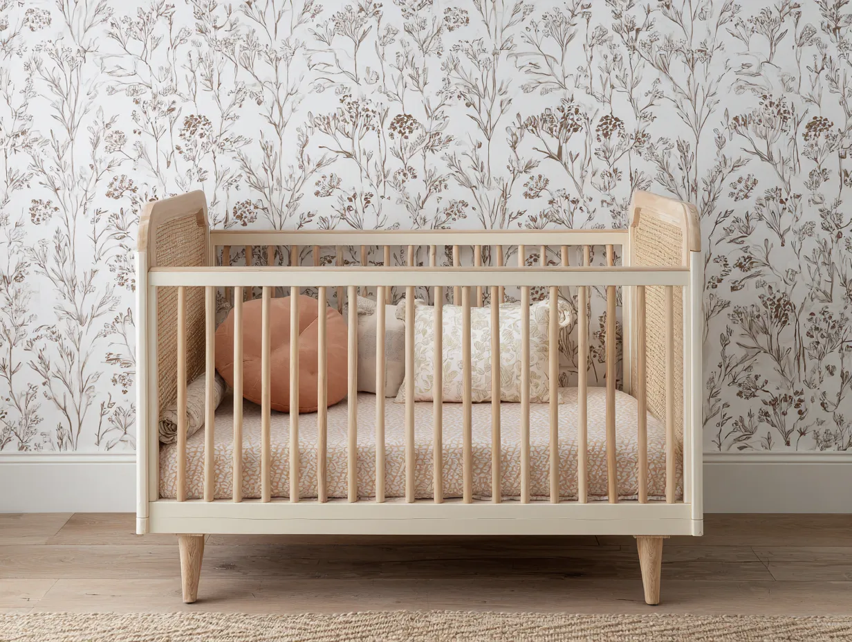 Kinderbett Holz Geflecht 151x82x95 cm - Creme und Natur - mit gebogenen Seitenteilen für Schlafzimmer