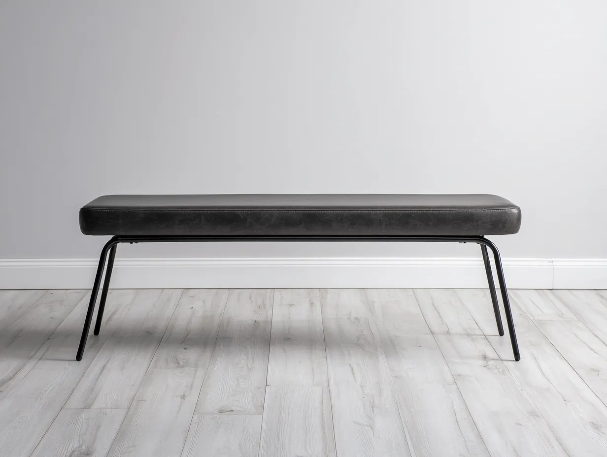 Bank Kunstleder 152x38x45 cm - Dunkelgrau und Schwarz - Metallgestell für Schlafzimmer