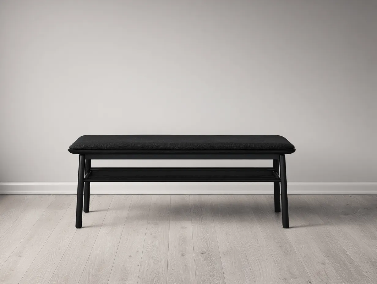 Bank gepolstert 145x39x43 cm - Schwarz - schmale Bettbank mit Querstrebe