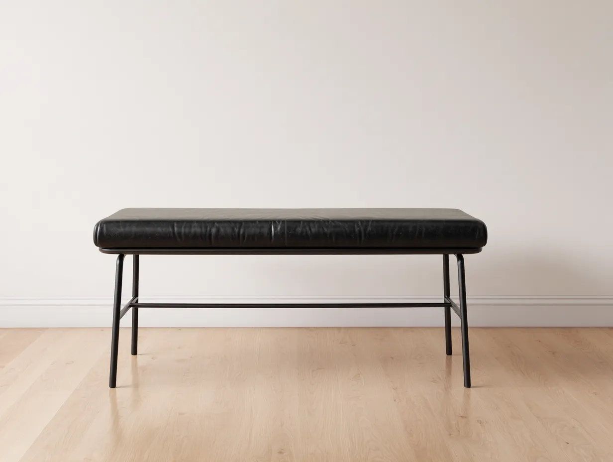 Bank Kunstleder 146x38x43 cm - Schwarz - schlanke Schlafzimmerbank mit Rundrohrgestell