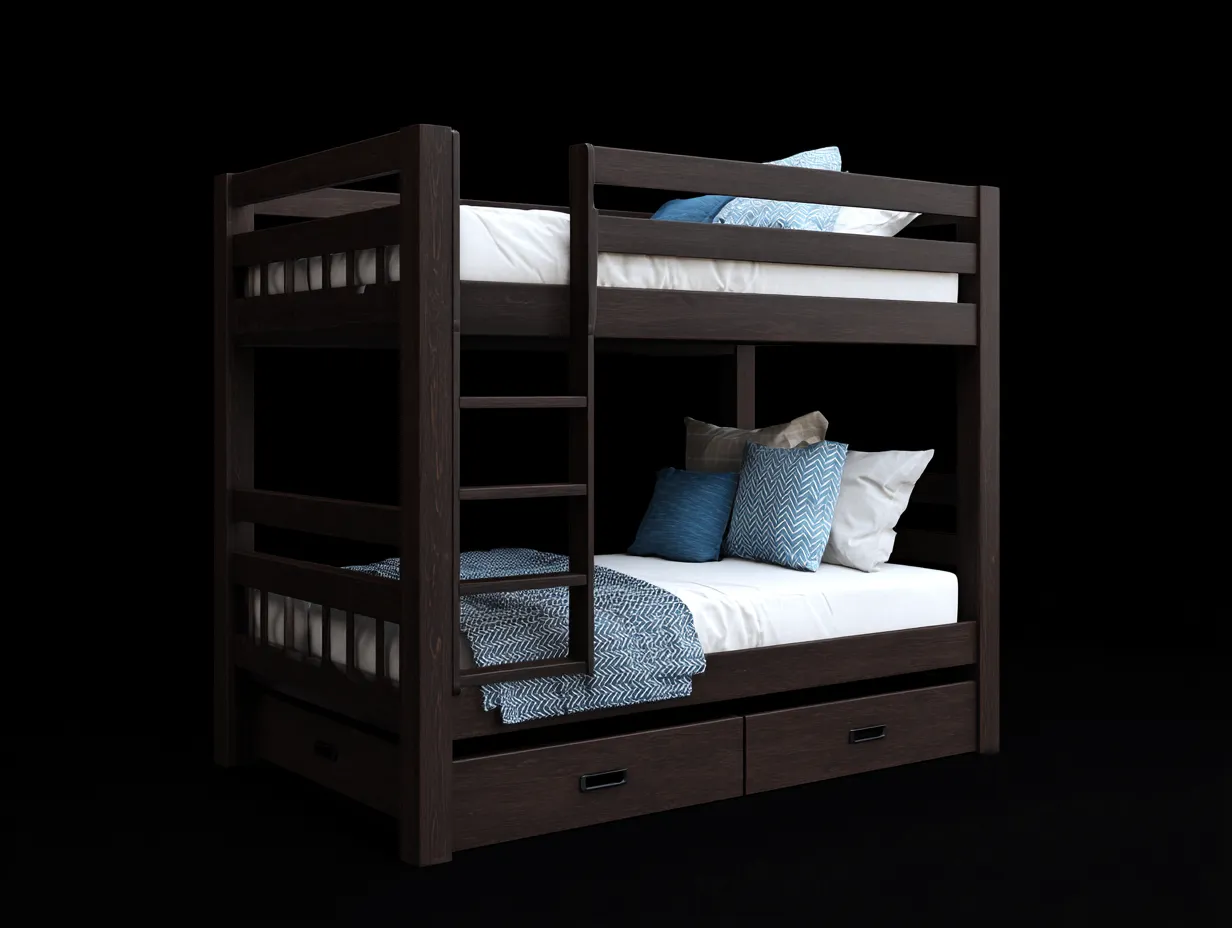 Etagenbett Holz 208x151x176 cm - Dunkelbraun - mit Leiter und 2 Schubladen für Schlafzimmer