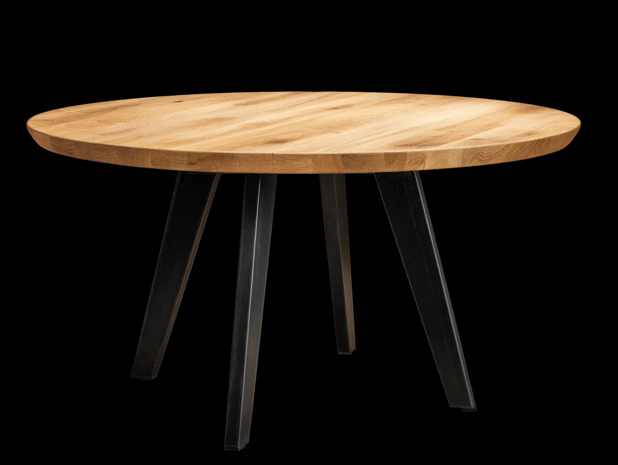 Esstisch Holz Metall 120x120x73 cm - Natur und Schwarz - rund mit schlanken Beinen für Außenbereich
