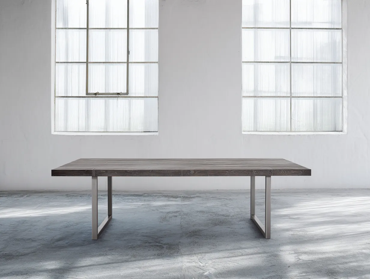 Esstisch Holz Metall 225x98x75 cm - Dunkelgrau und Silber - rechteckig für Außenbereich