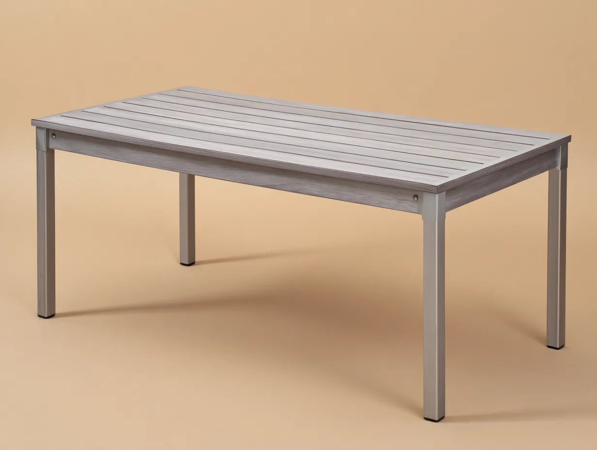 Esstisch Aluminium 210x90x75 cm - Grau - rechteckig mit Lamellenplatte für Außenbereich