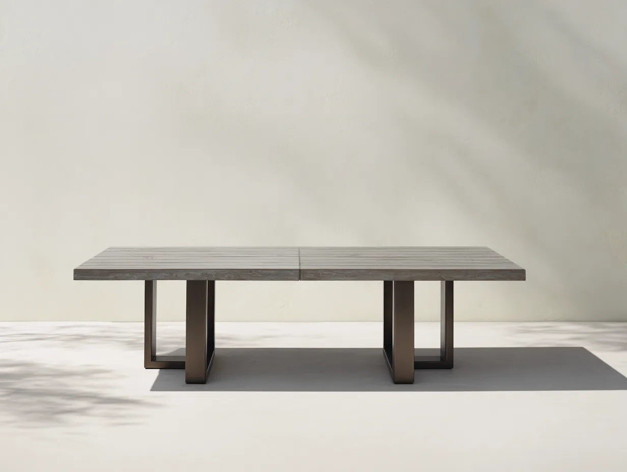 Esstisch Holz Metall 218x94x75 cm - Grau und Bronze - rechteckig für Außenbereich