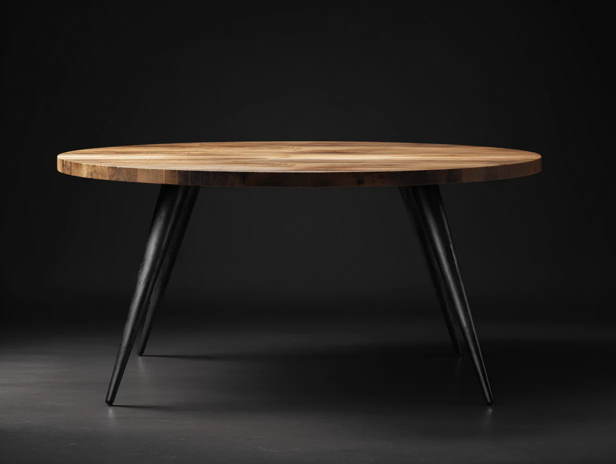Esstisch Holz und Metall 126x126x73 cm - Natur und Schwarz - runde Platte für Außenbereich