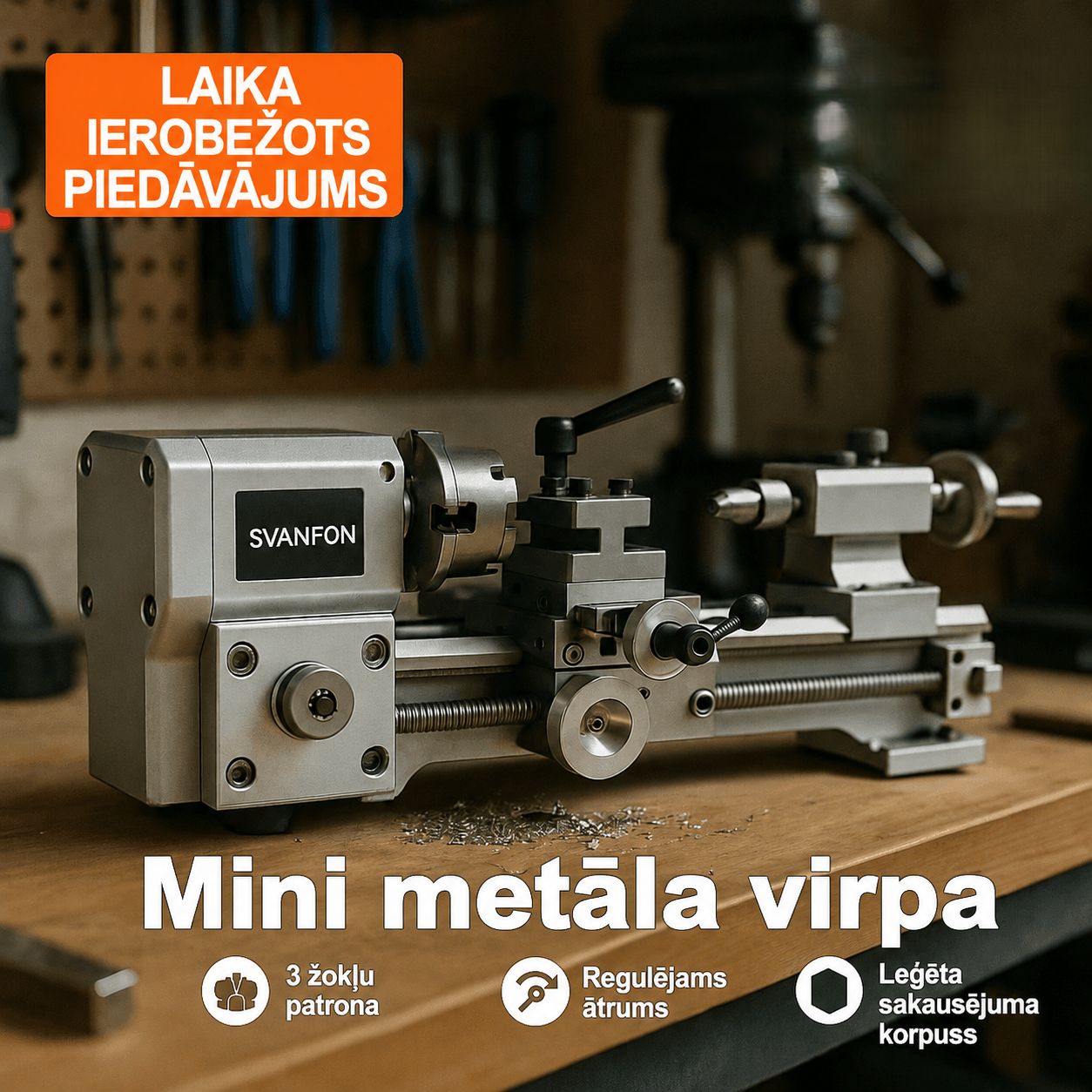 Galda metāla virpa ar vienmērīgu apgriezienu regulēšanu no 0 līdz 2500 apgr./min, 750 W bezsuku motoru un metāla zobratiem