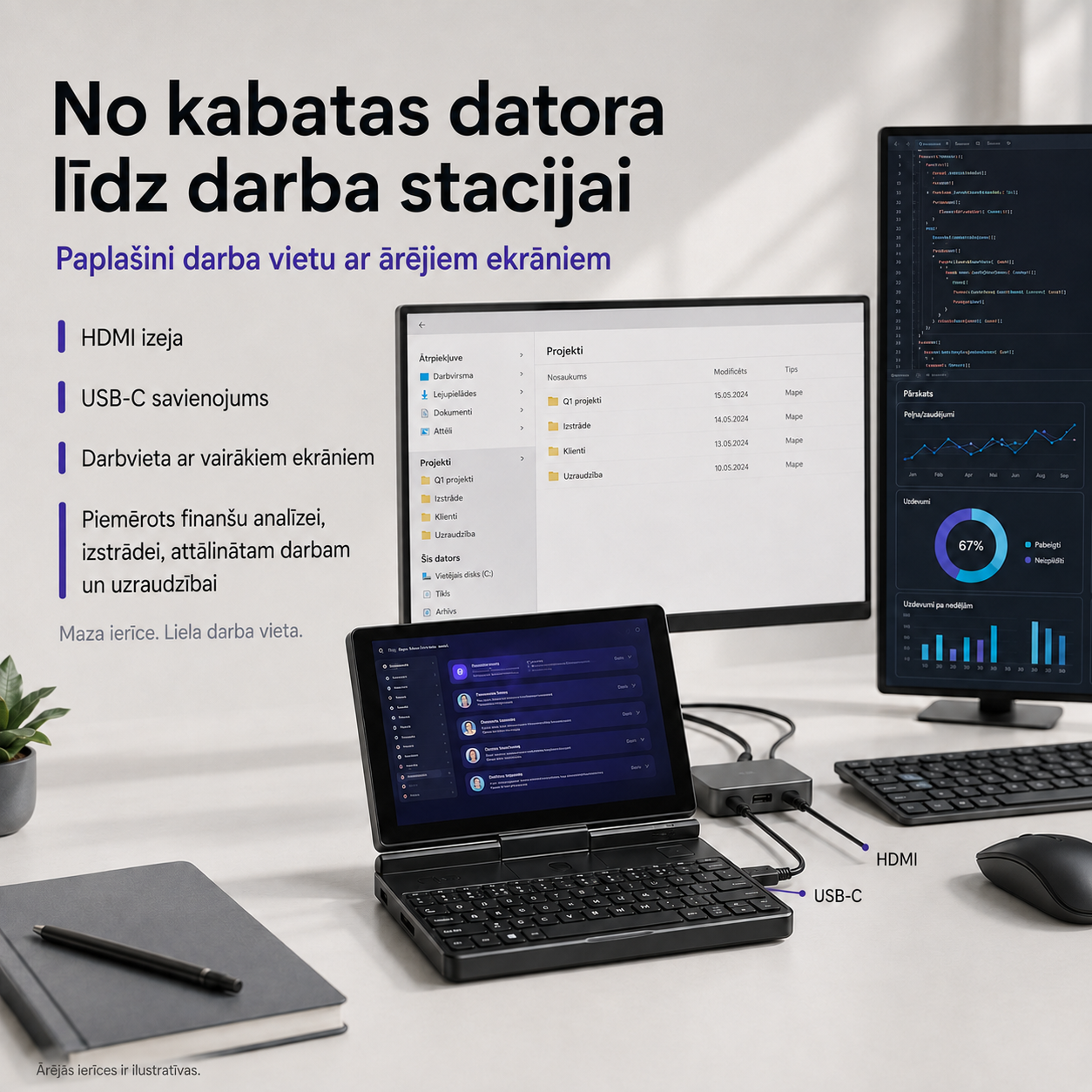 Kabatas izmēra mini klēpjdators ar Windows 11 Pro un 7 collu skārienekrānu