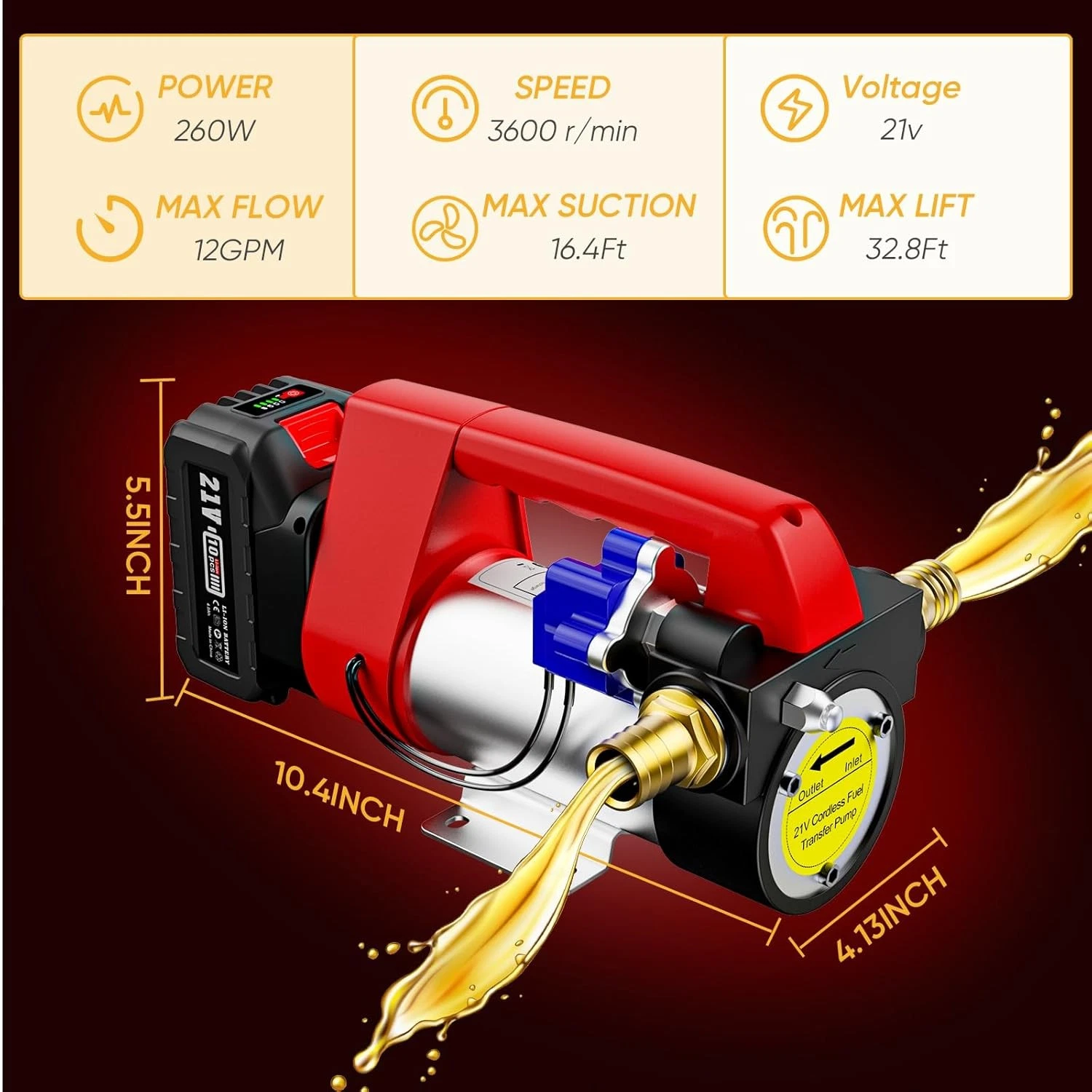 Cordless Electric Fuel Transfer Pump 4.0Ah Battery for Diesel Kerosene Transfer