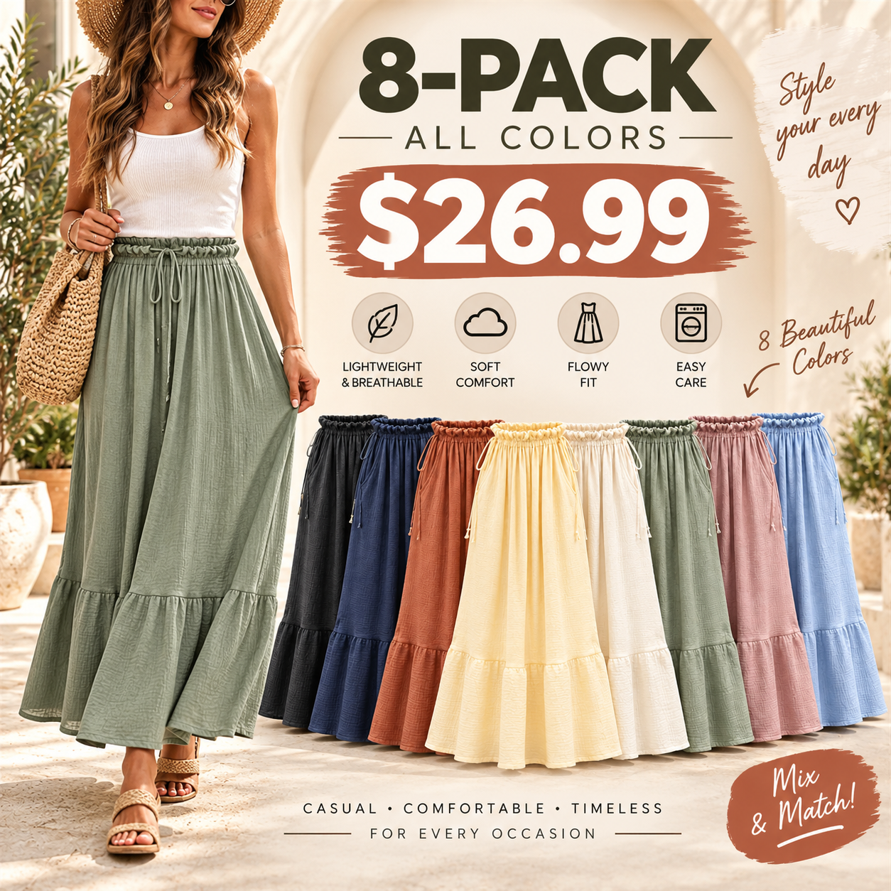 Women's Soleil Organic Cotton Gauze Maxi Skirt Multipacks