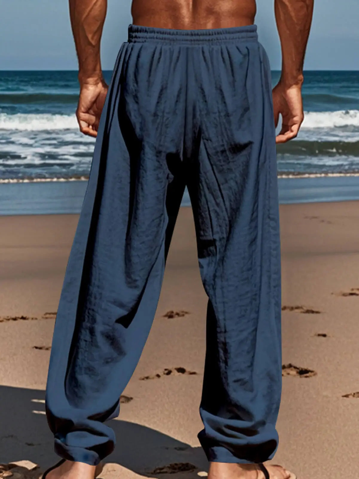 Men's Lightweight Linen Blend Drawstring Pants – Casual Loose Fit Breathable Beach Trousers with Pockets