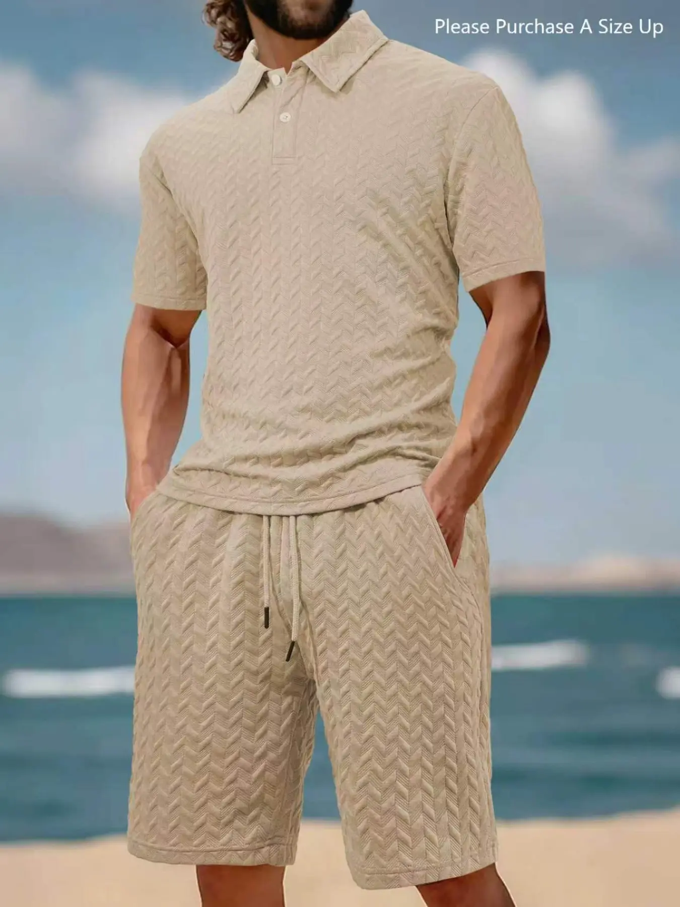 Men's Solid Polo Shirt & Drawstring Waist Shorts Set, Cozy Breathable Two-piece Outfits for Daily Outdoor Wear, Men Clothes for Summer.