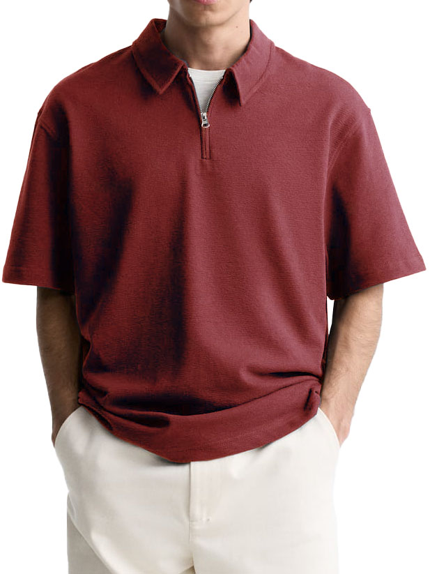 Men's Casual Basic Zipper Short Sleeve Polo Shirt
