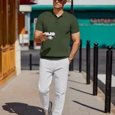 Men’s Knit Polo Shirt 4-Pack | Lightweight Short Sleeve Textured Casual Tops