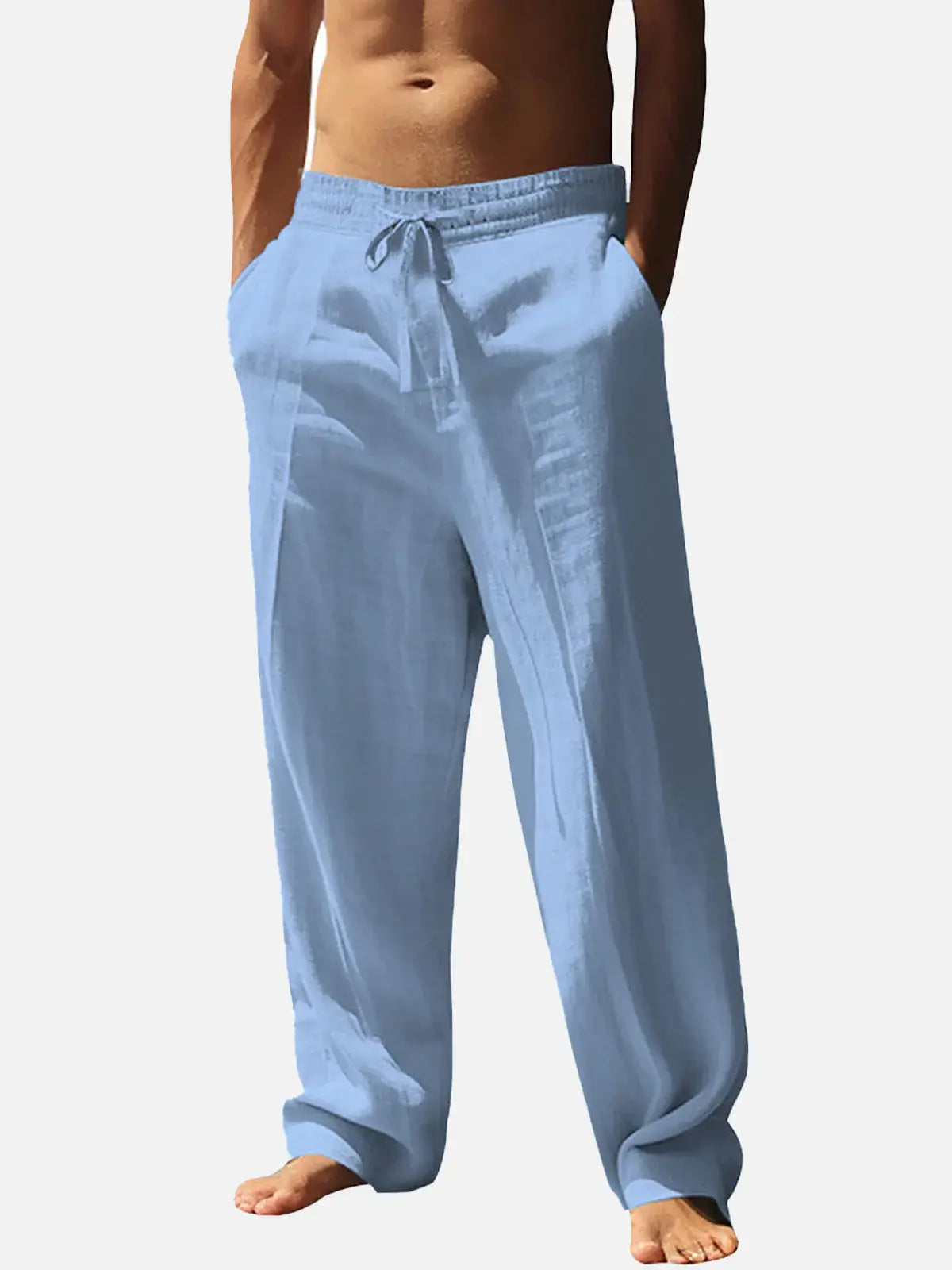 Men's Lightweight Linen Blend Drawstring Pants – Casual Loose Fit Breathable Beach Trousers with Pockets