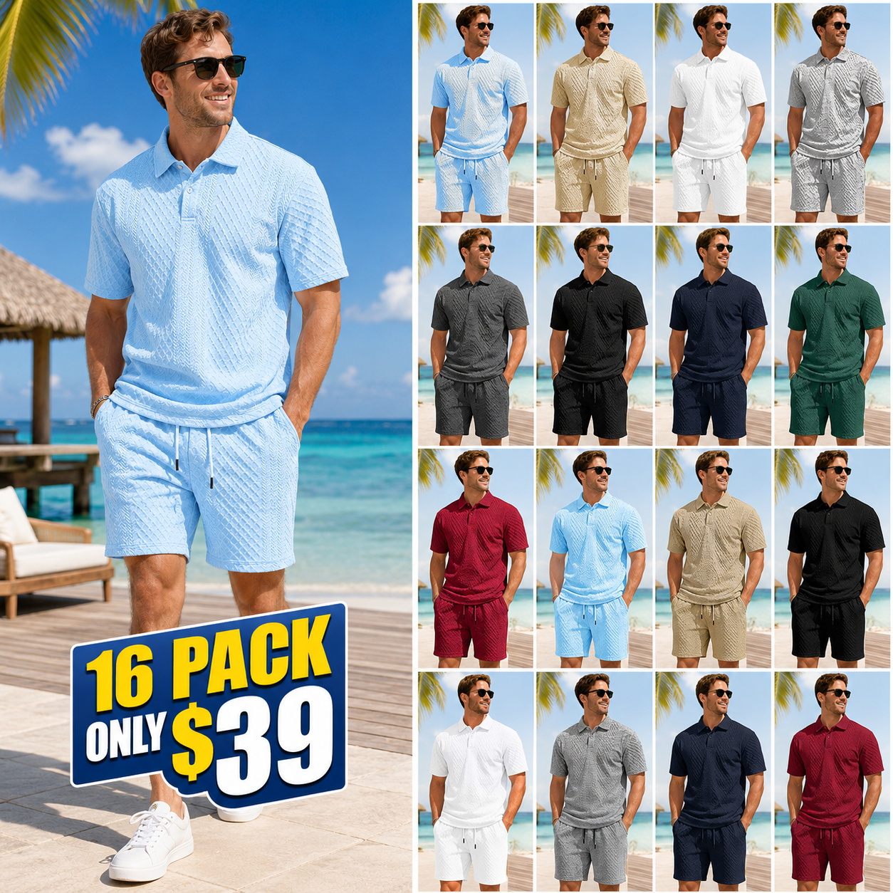 Men's Solid Polo Shirt & Drawstring Waist Shorts Set, Cozy Breathable Two-piece Outfits for Daily Outdoor Wear, Men Clothes for Summer.