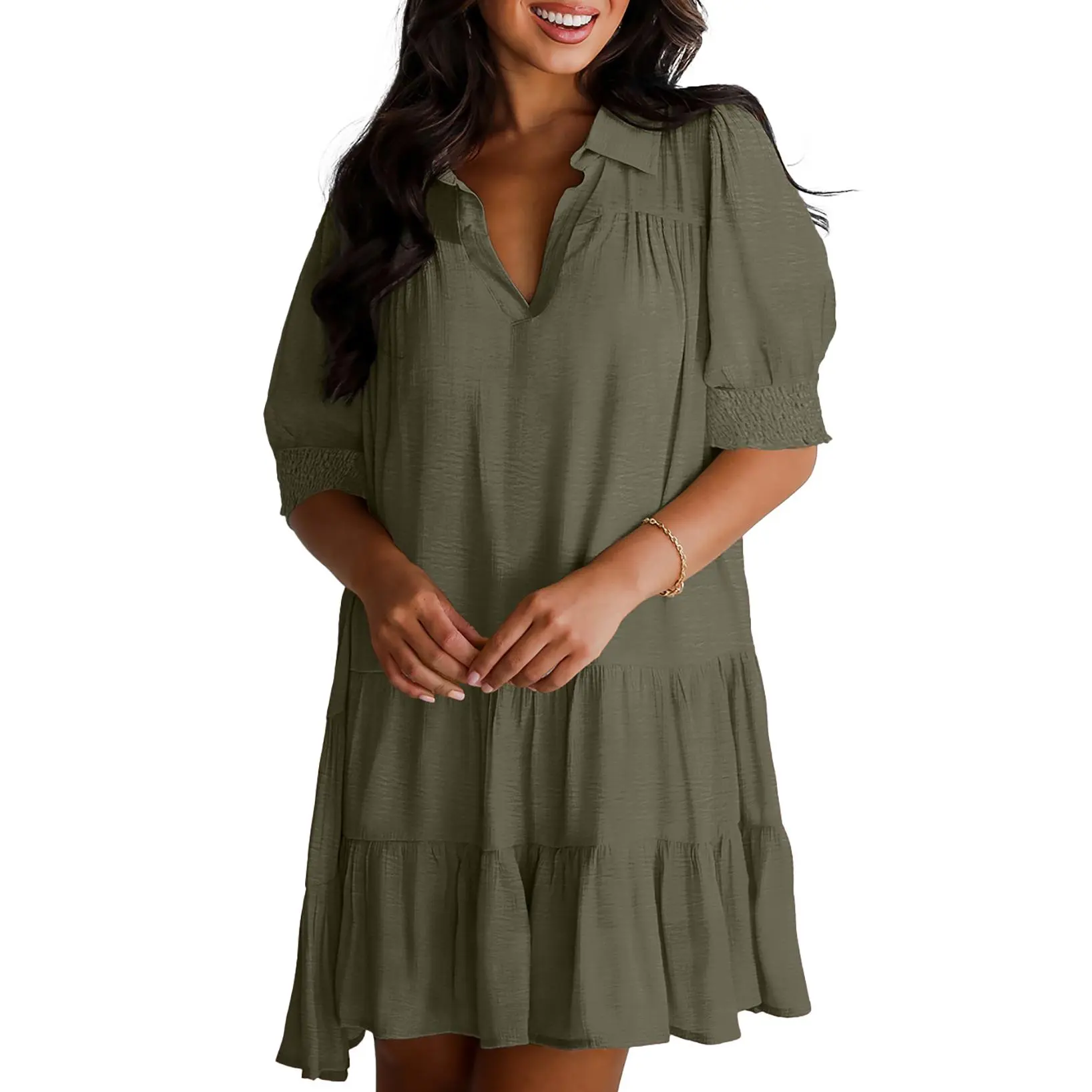 Dokotoo Women's Pleated Midi Summer Dress - V Neck