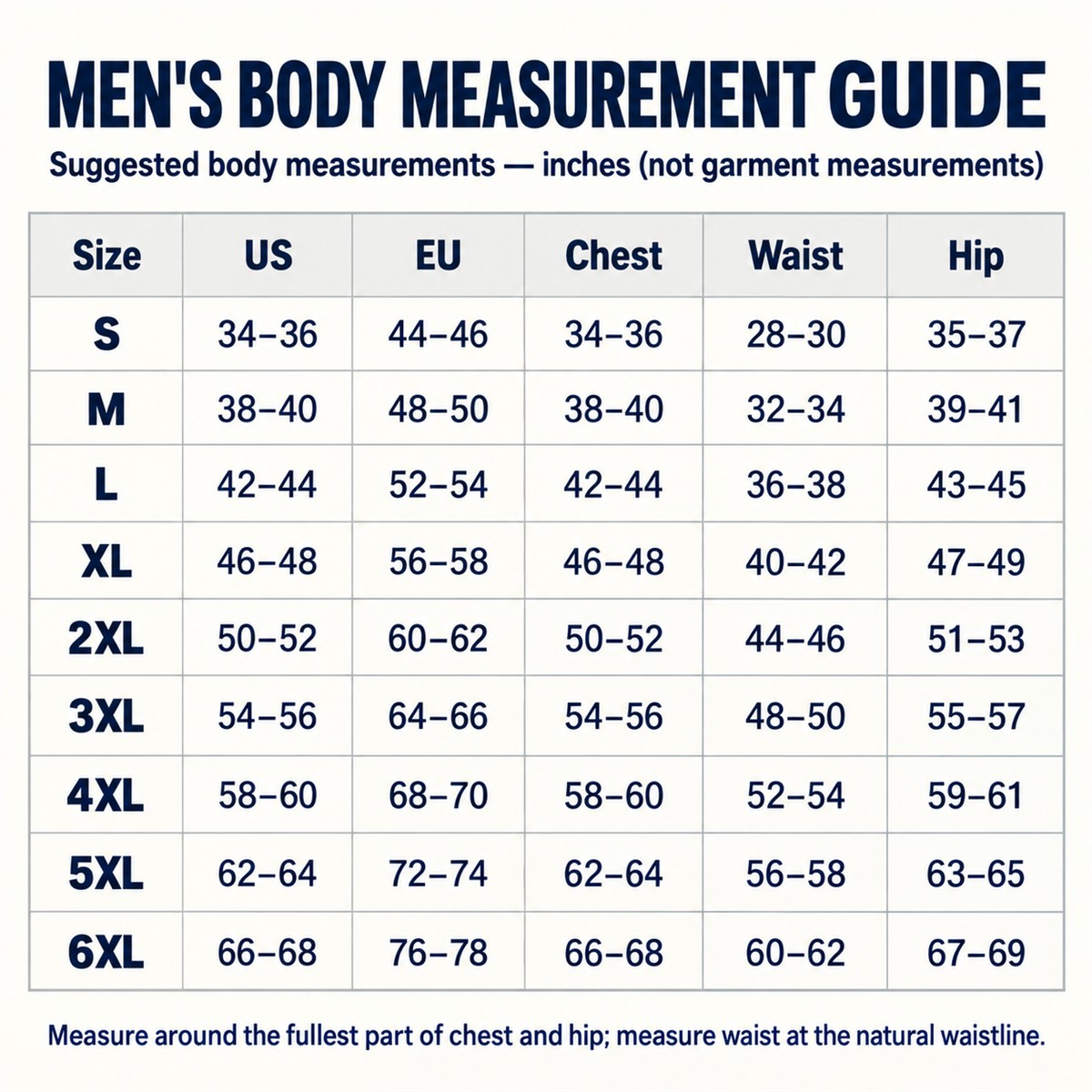 Men's Lightweight Casual Blazer Multipack general US and EU body measurement size guide