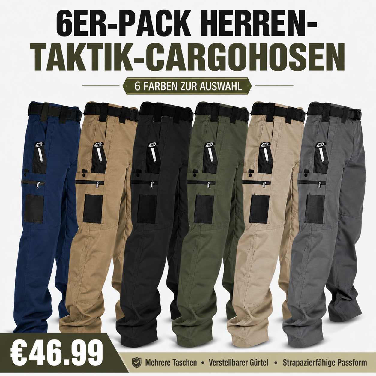 Herren-Multipack mit taktischen Cargohosen – 12 Stück für nur 36,99 € - Packoption in sechs Farben
