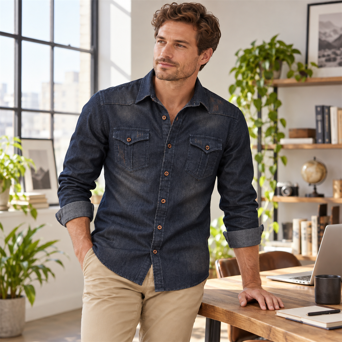 Men's Dark Denim Flap-Pocket Shirt Multipack detail image 02