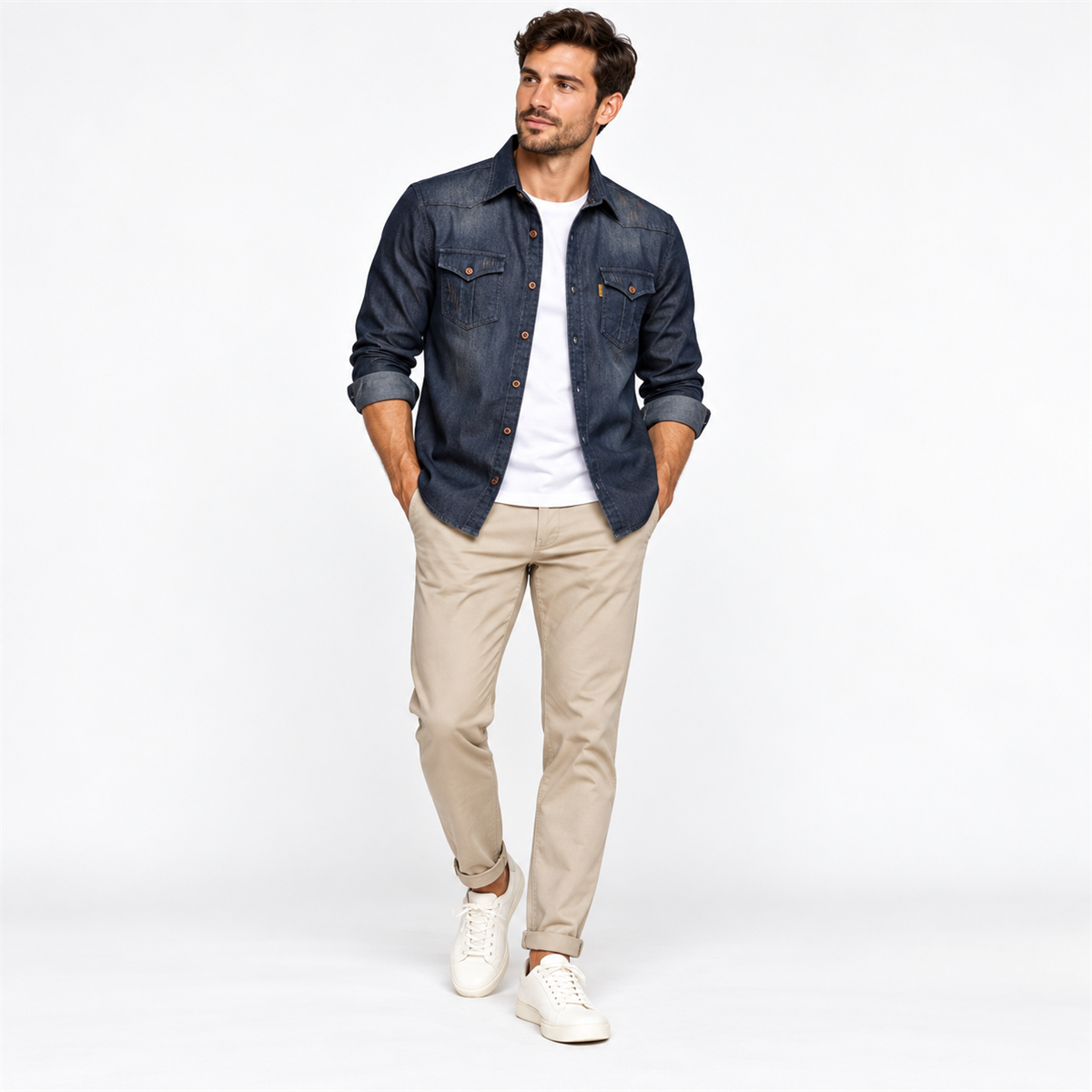 Men's Dark Denim Flap-Pocket Shirt Multipack detail image 04