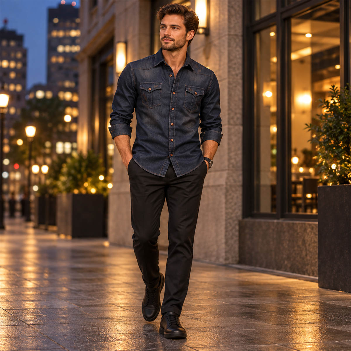 Men's Dark Denim Flap-Pocket Shirt Multipack detail image 05
