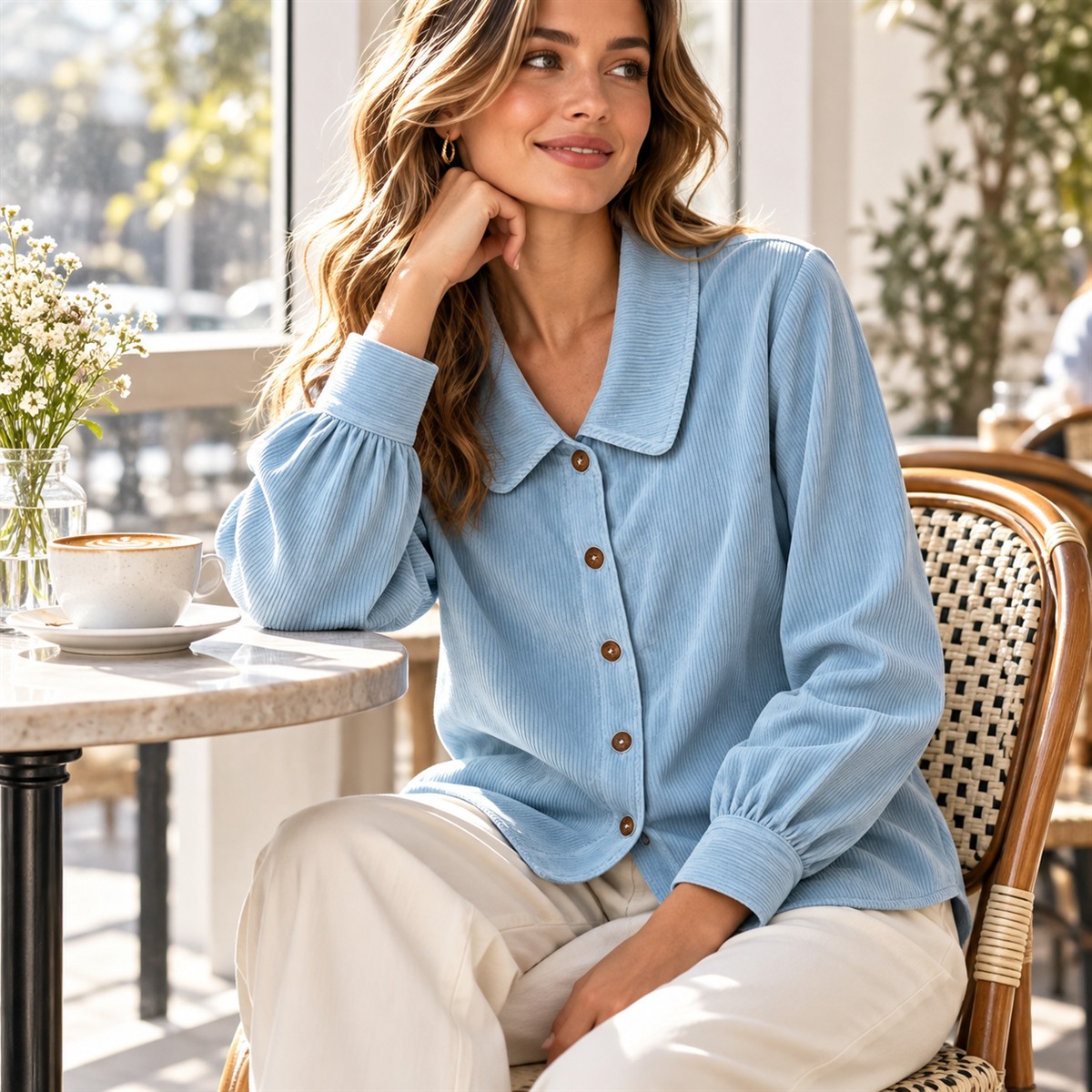 Women's Blue Ribbed Button-Front Blouse Multipack detail image 02