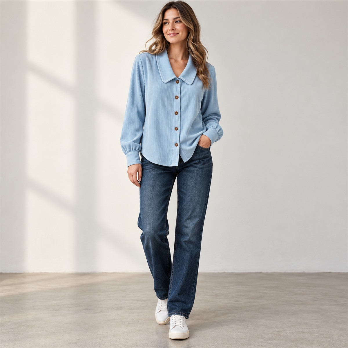 Women's Blue Ribbed Button-Front Blouse Multipack detail image 04