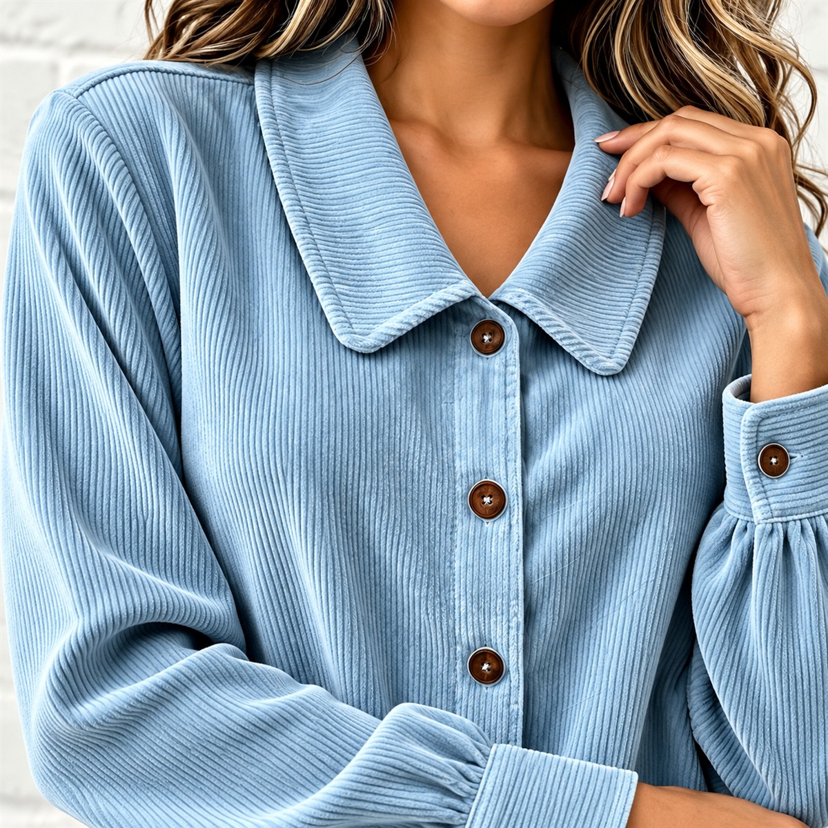 Women's Blue Ribbed Button-Front Blouse Multipack detail image 08