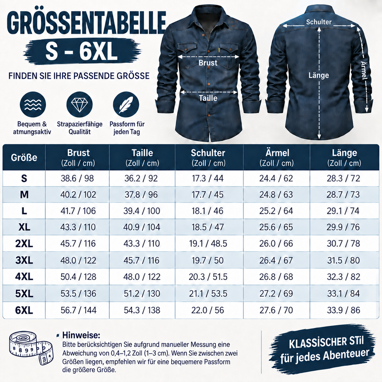 Herren-Multipack aus dunklem Denim mit Pattentaschen-Hemden - 01