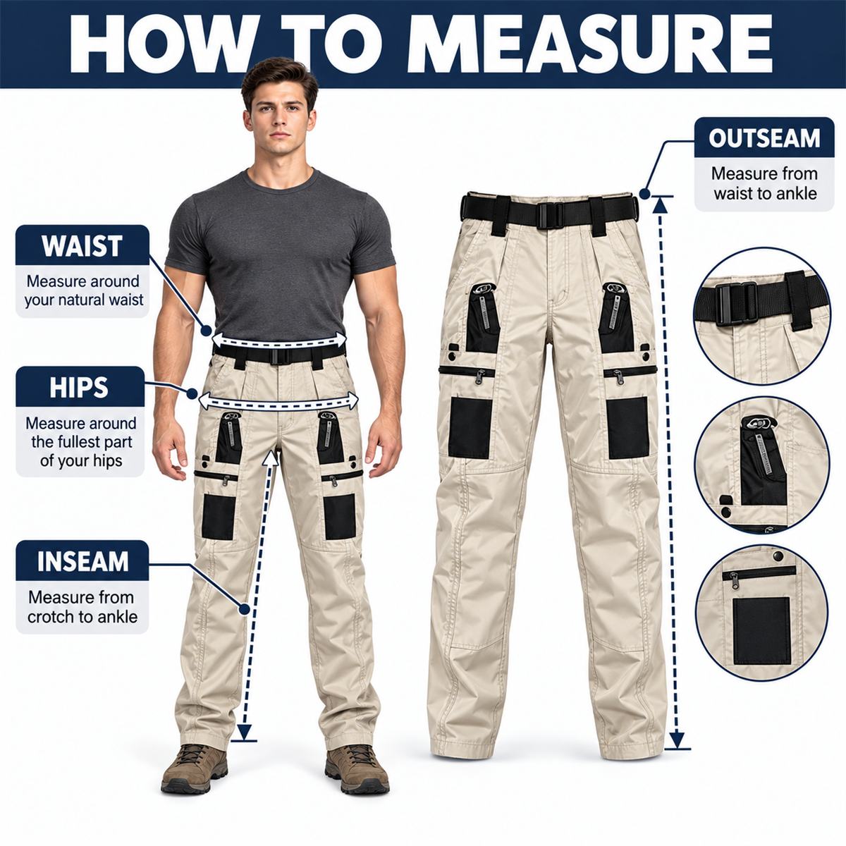 Men's Multi-Pocket Tactical Cargo Pants Multipack size chart