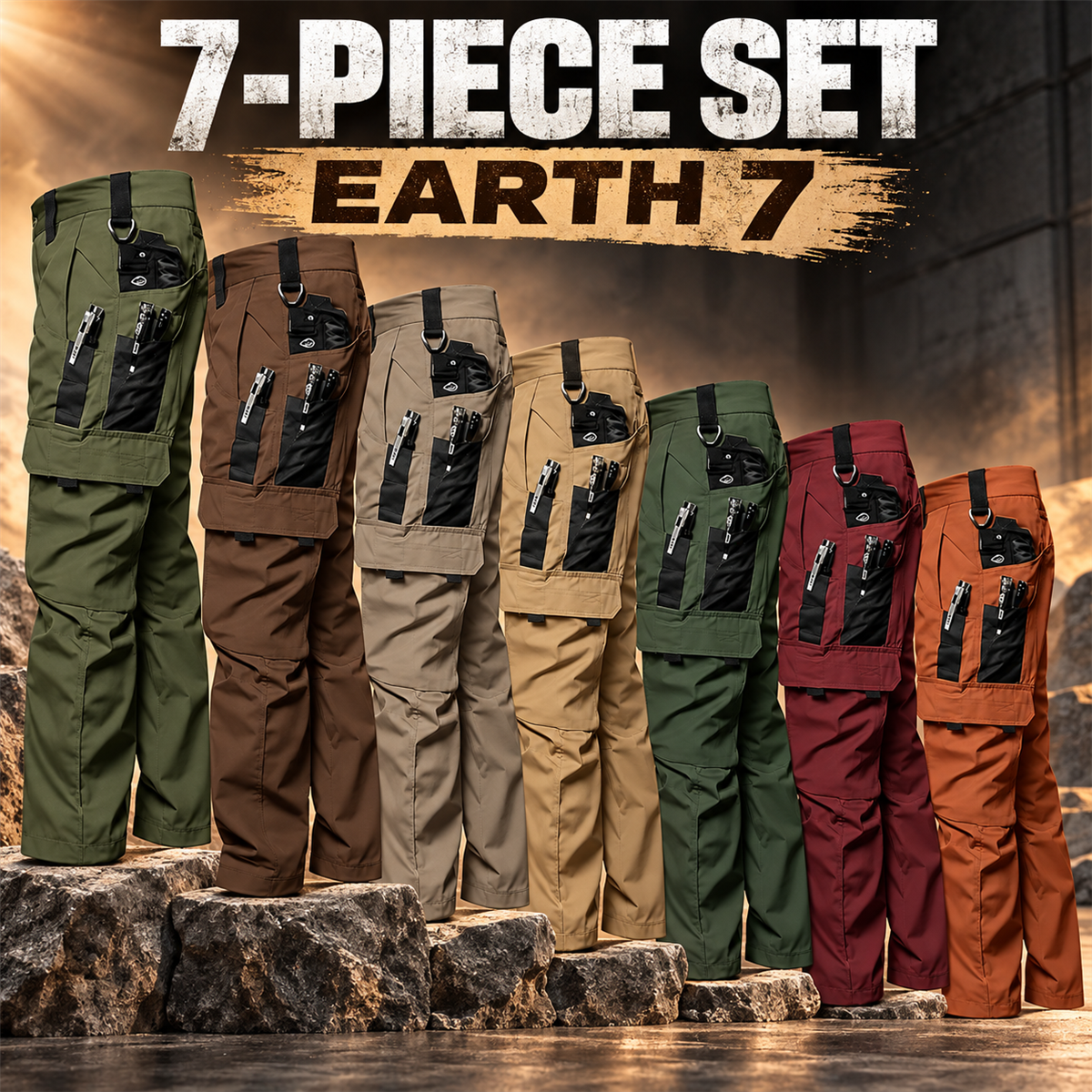 Men's Multi-Pocket Work Cargo Pants Multipack - 7-Piece Earth Pack