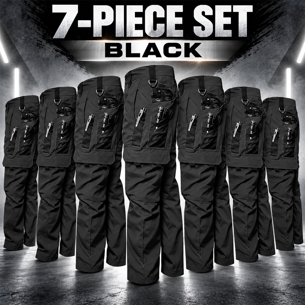 Men's Multi-Pocket Work Cargo Pants Multipack - 7-Piece Black Pack
