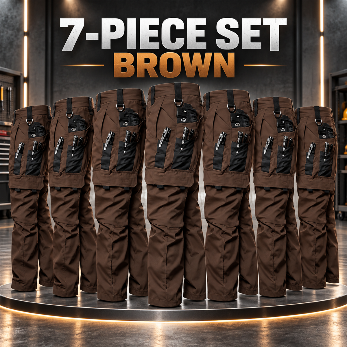 Men's Multi-Pocket Work Cargo Pants Multipack - 7-Piece Brown Pack
