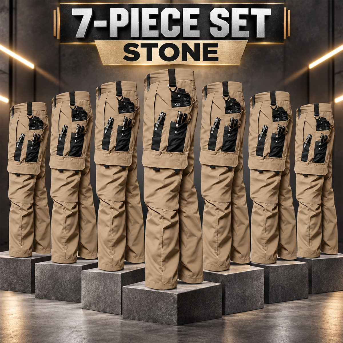 Men's Multi-Pocket Work Cargo Pants Multipack - 7-Piece Stone Pack