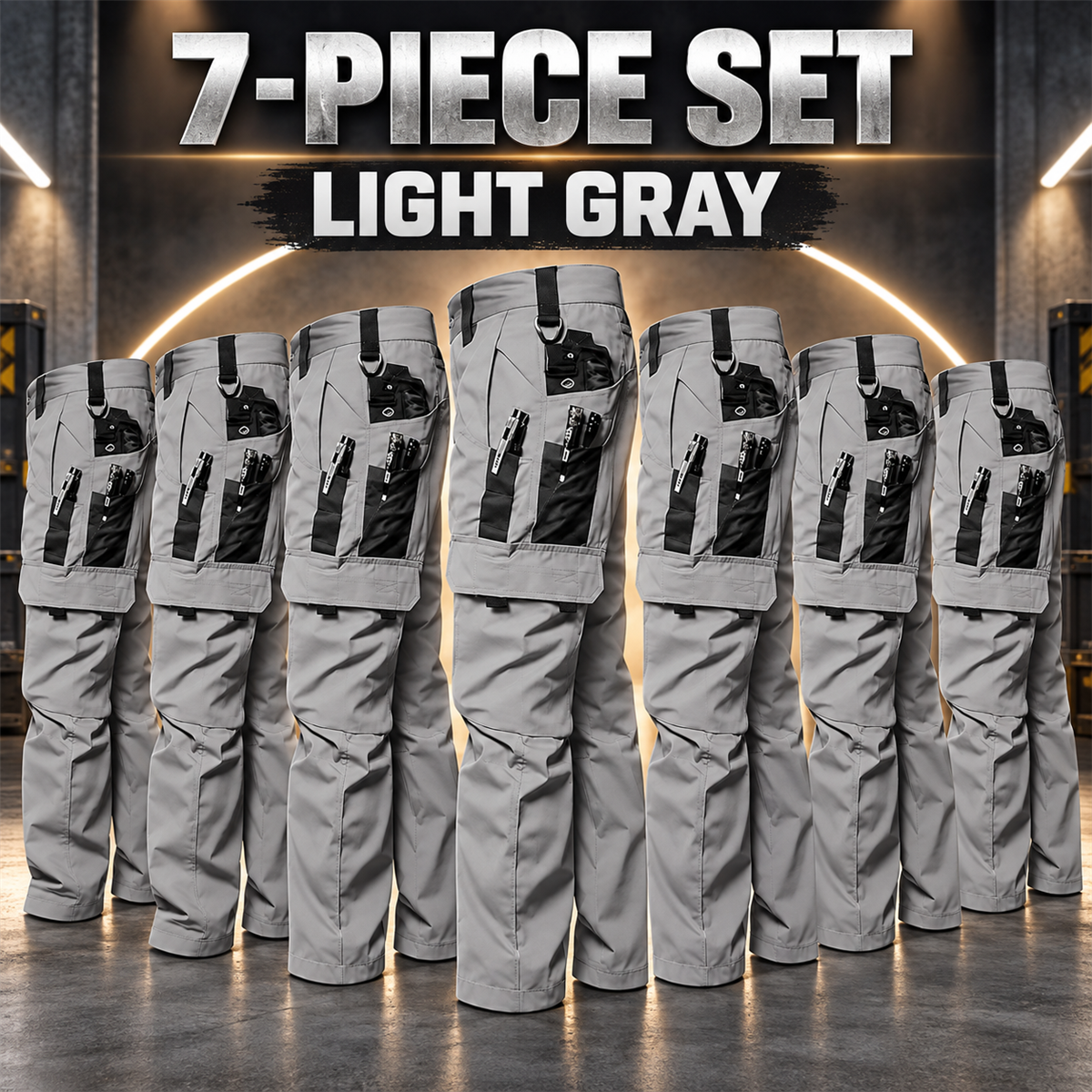 Men's Multi-Pocket Work Cargo Pants Multipack - 7-Piece Light Gray Pack