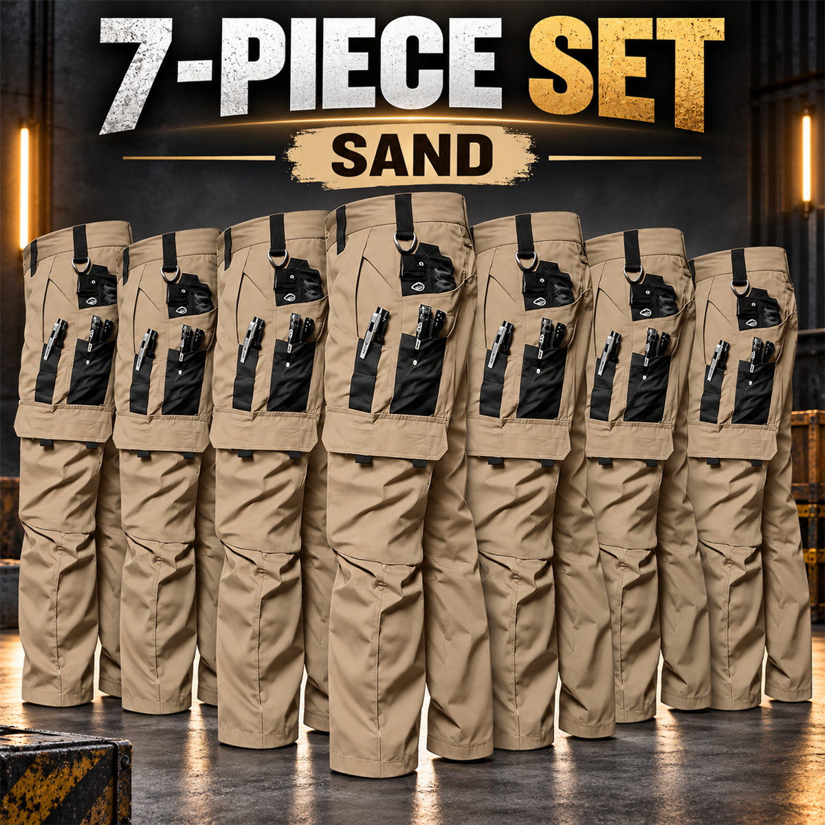 Men's Multi-Pocket Work Cargo Pants Multipack - 7-Piece Sand Pack