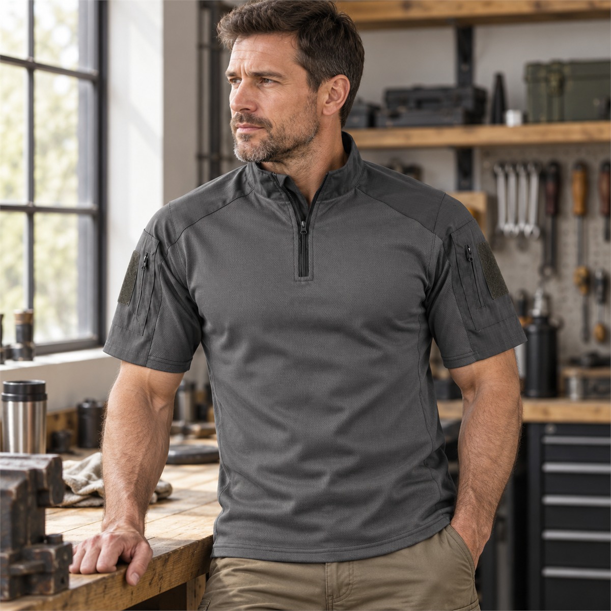 5- or 10-Pack Men's Short-Sleeve Tactical Combat Shirts model view 3
