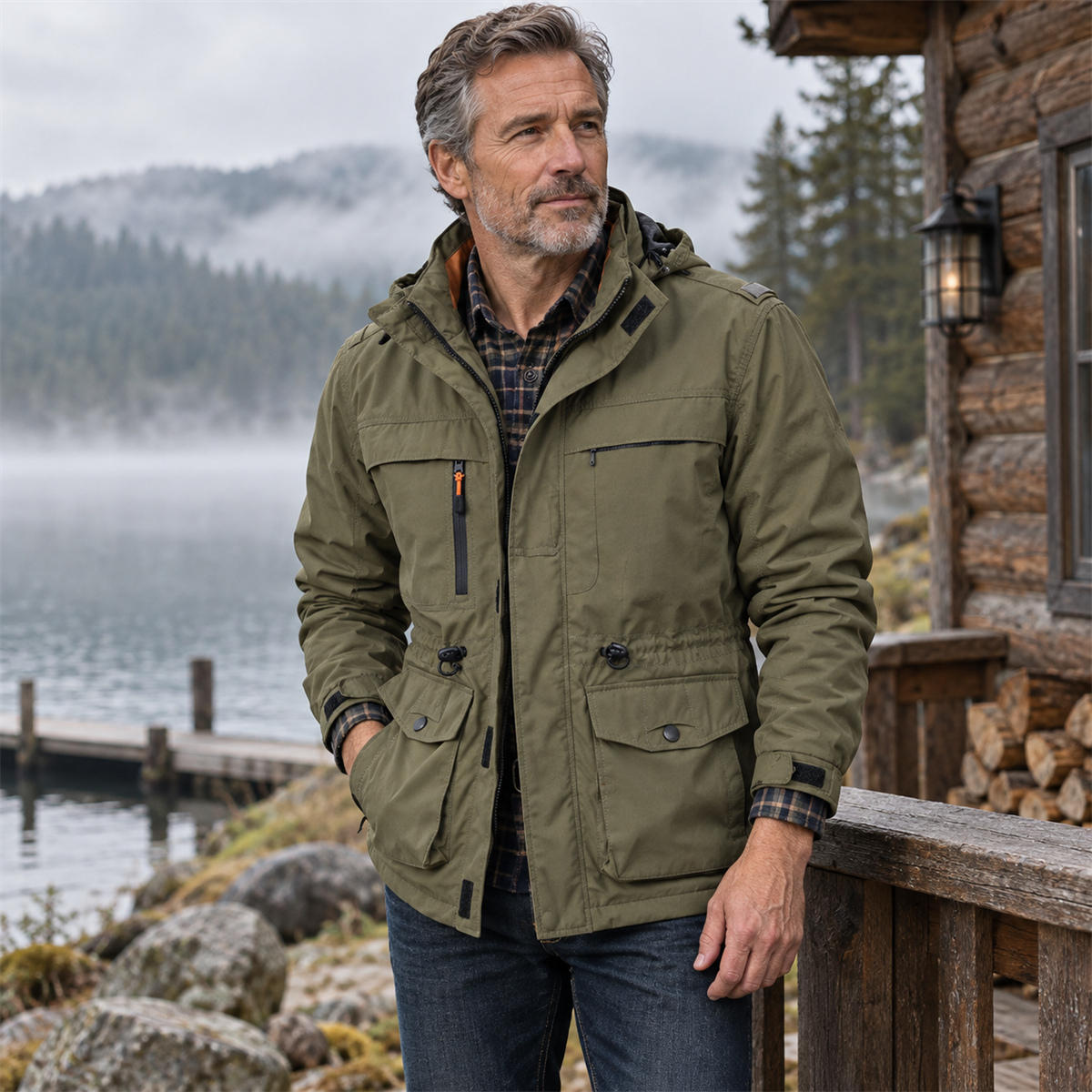 4- or 8-Pack Men's Hooded Multi-Pocket Field Jackets lifestyle scene 2