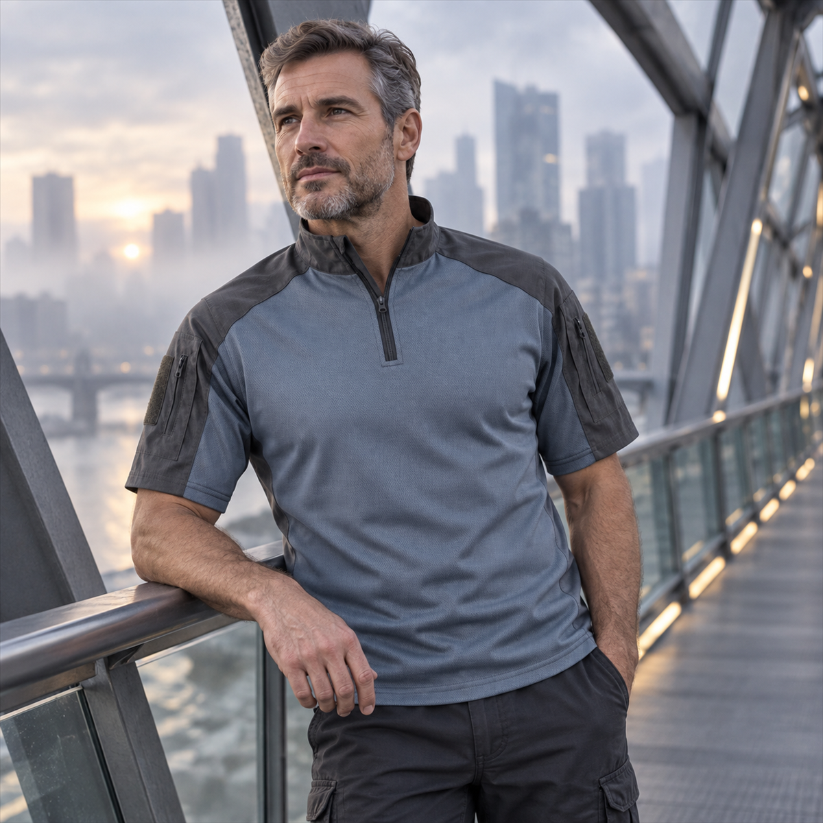 5- or 10-Pack Men's Two-Tone Quarter-Zip Tactical Shirts lifestyle scene 3